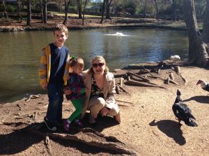 Jaxon and Ella and me, at the duck pond in Huntsville
